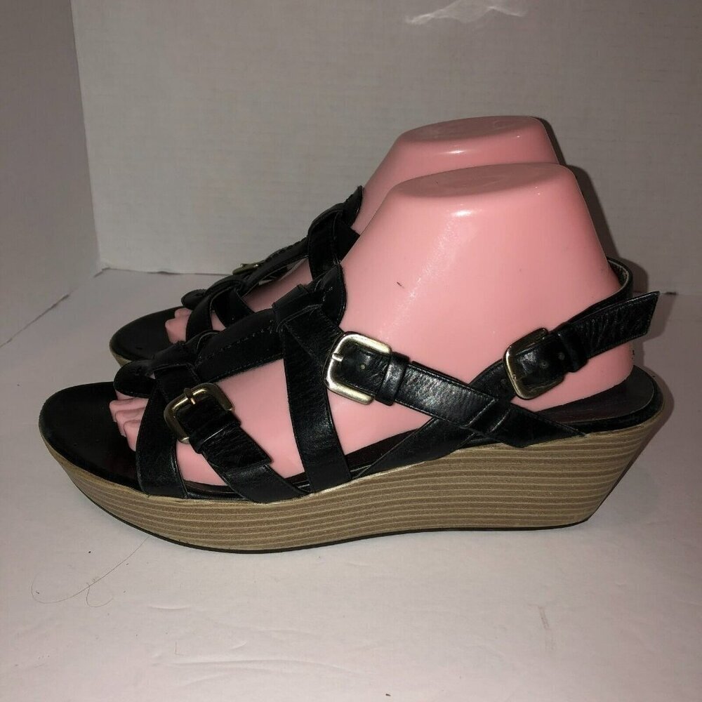 Stuart Weitzman Womens Size 9 M Black Open Toe Strappy Platform Wedge Sandals - Picture 5 of 10